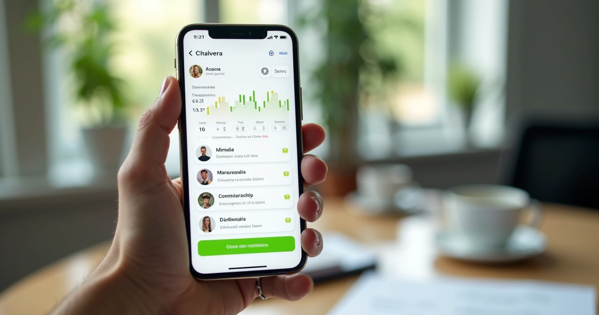 Tela de CRM simples no celular com etapas de vendas visíveis 