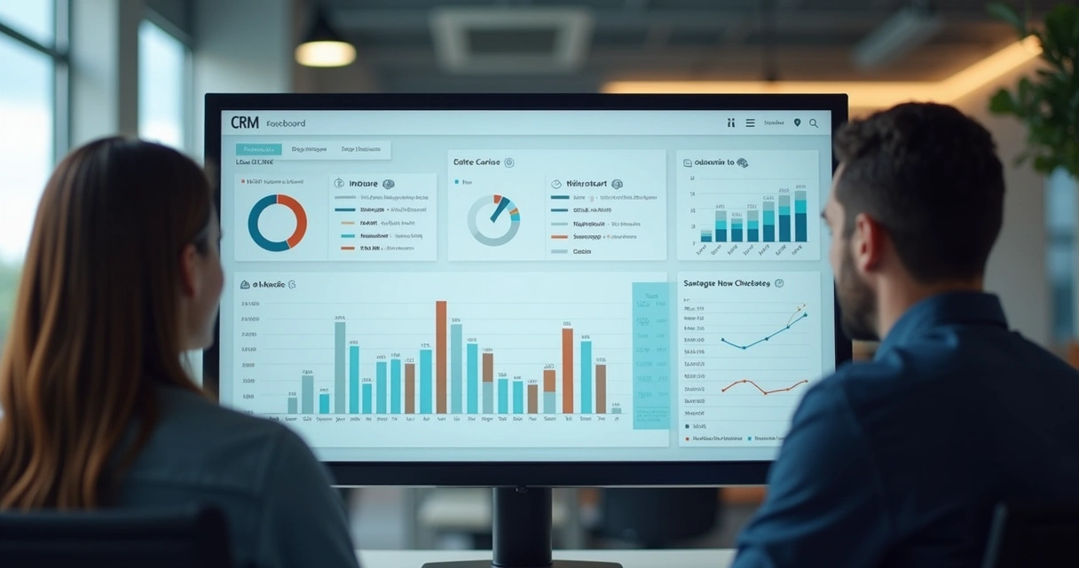 Painel CRM de oportunidades e acompanhamento de leads em tela de computador 