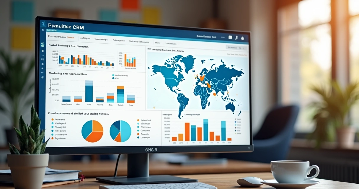 Dashboard de CRM com dados de marketing de várias franquias