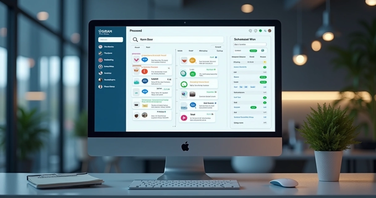 Painel de CRM com funil e chats 