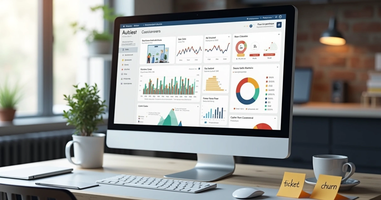Painel de CRM com análise de IA e gráficos de padrões de clientes 