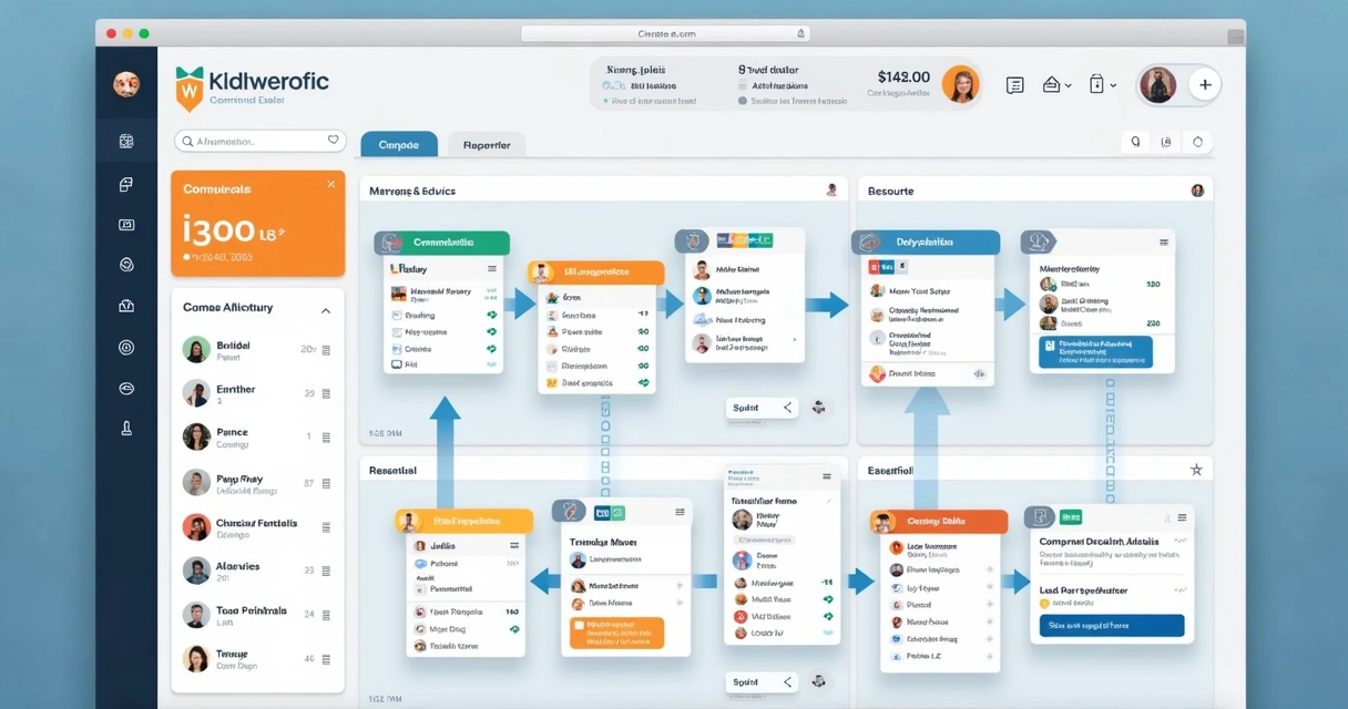 Painel CRM imobiliário organizado com funil de vendas e leads 