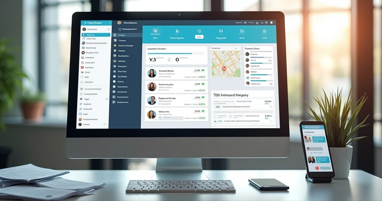 Painel de CRM imobiliário com vários contatos e estágios de vendas 