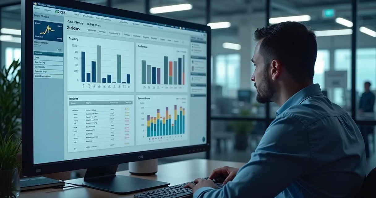 Painel de CRM industrial em tela com gráficos e carteira de clientes 