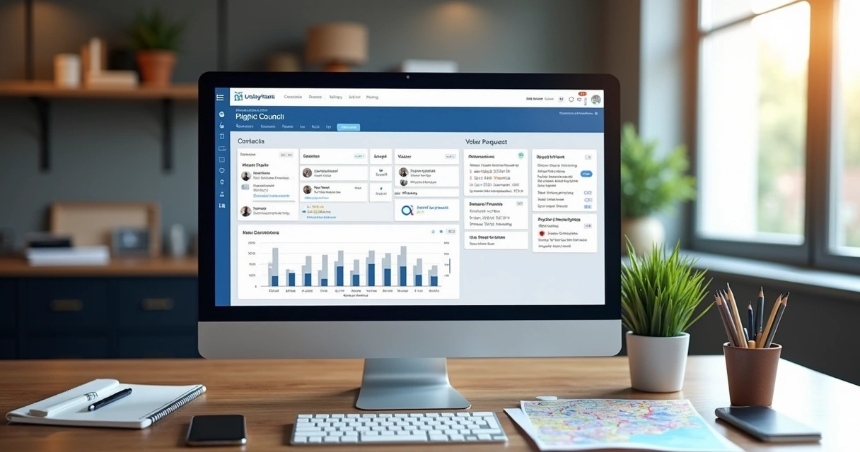 Painel de CRM político com agenda e contatos 