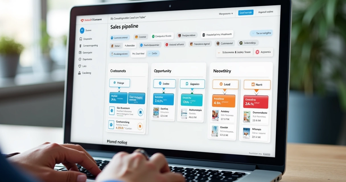 Painel de CRM mostrando ciclo de vendas de obras 