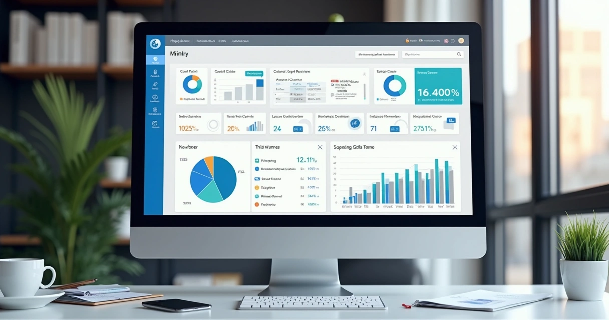 Painel de CRM com funil de vendas e indicadores B2B