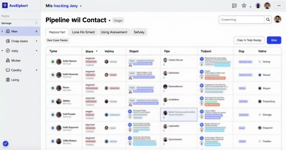 Painel de CRM mostrando colunas de etapas do funil com cartões de contatos 