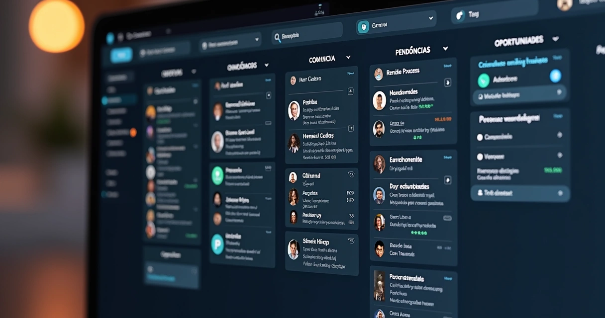 Tela do painel WaSpeed mostrando colunas do CRM com contatos e mensagens organizadas em abas personalizadas