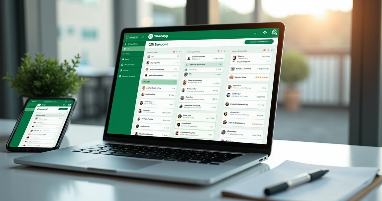 Painel de CRM conectado ao WhatsApp em notebook 