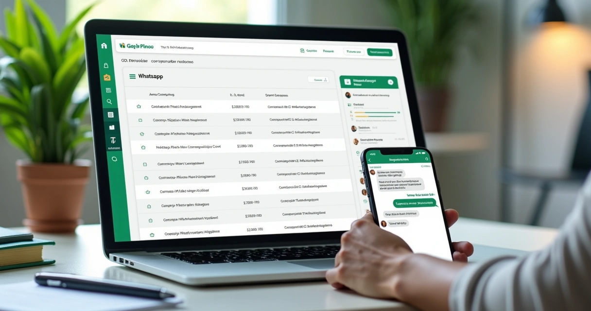 Painel simples de CRM ao lado de conversa no WhatsApp