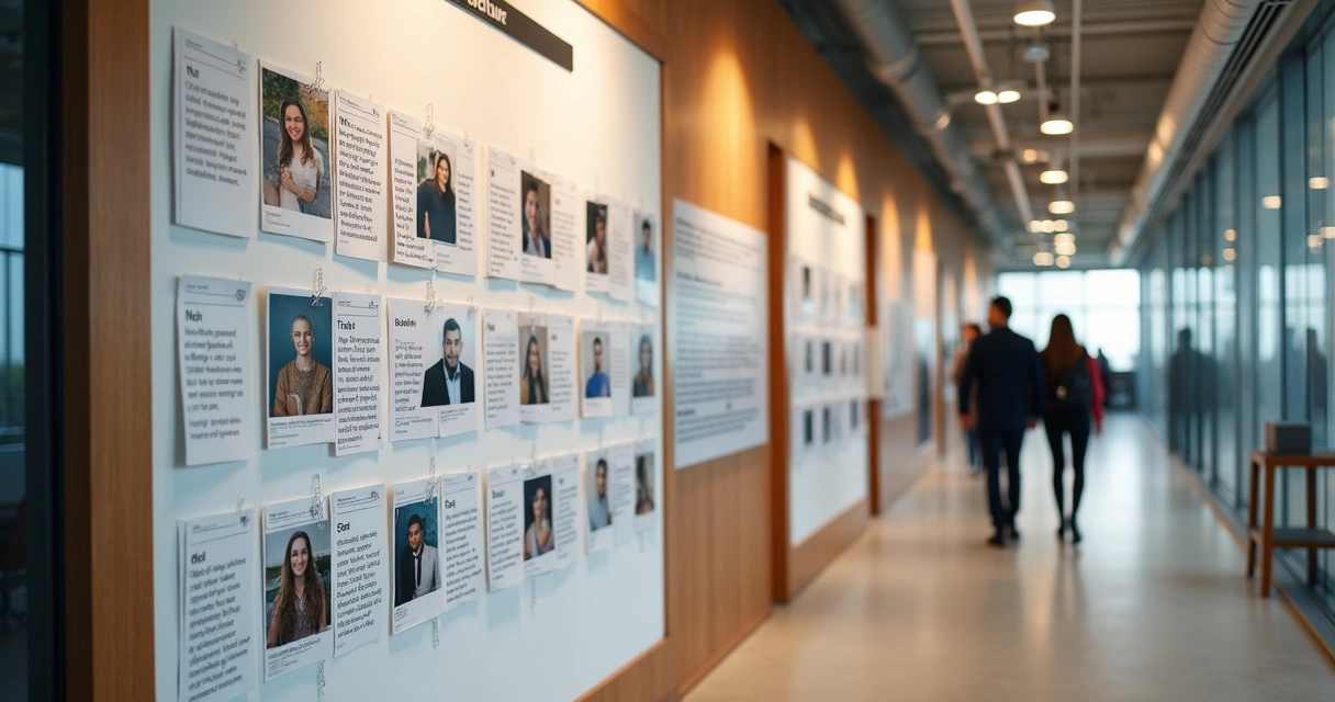 Painel com histórias e valores em escritório