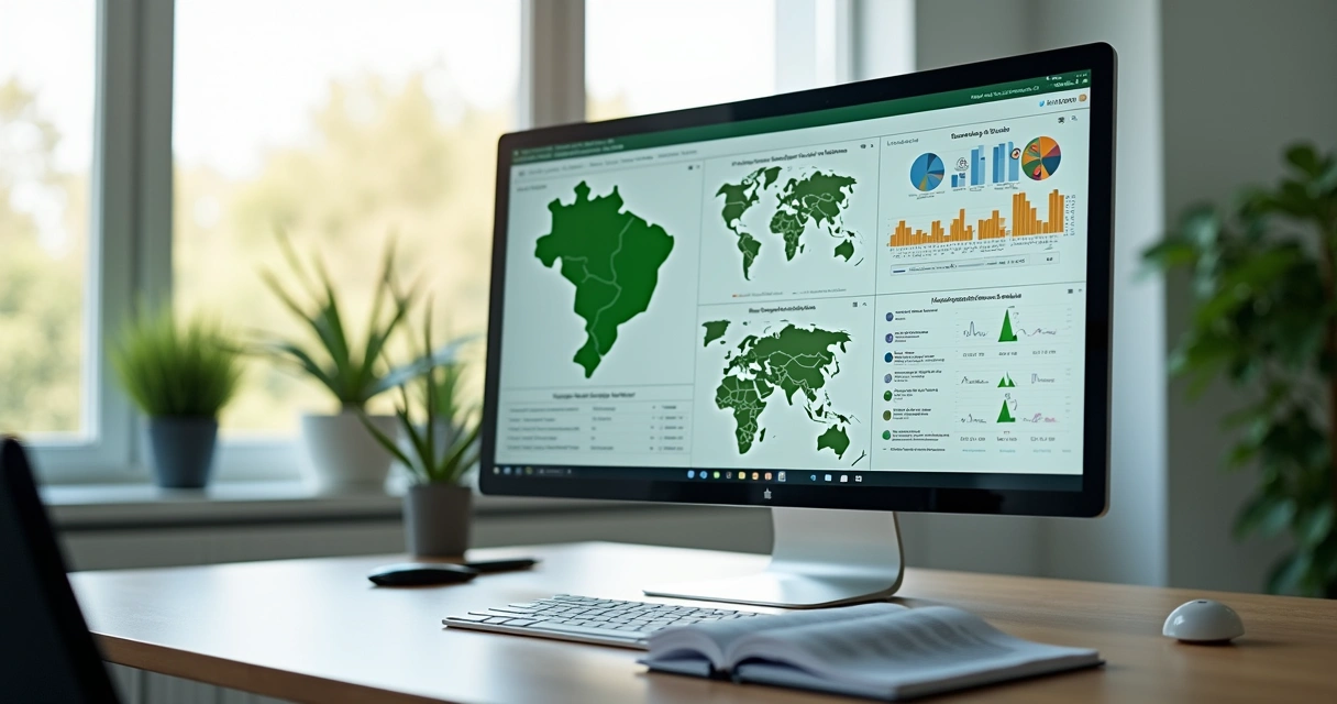 Tela com mapas e indicadores ambientais em análise 