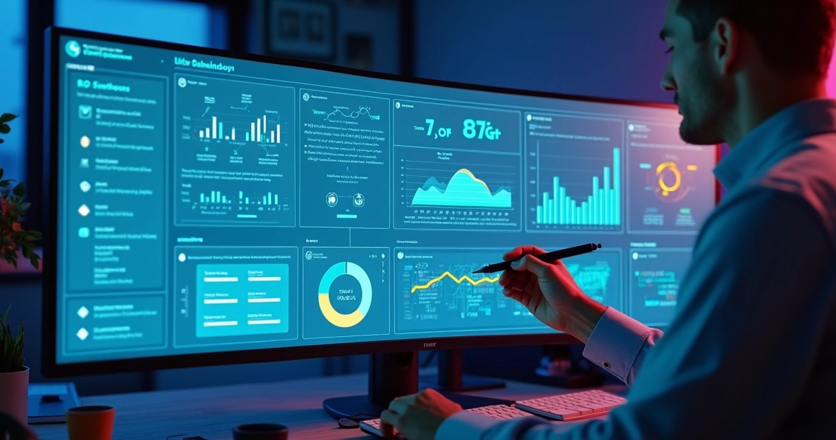 Painel de dados de auditoria com gráficos e documentos digitais na tela 