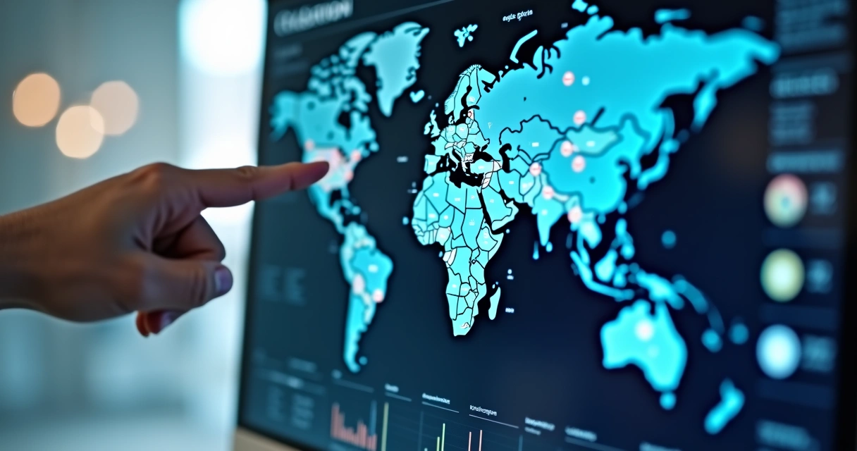 Painel com gráficos, mapa e notas sobre contexto social