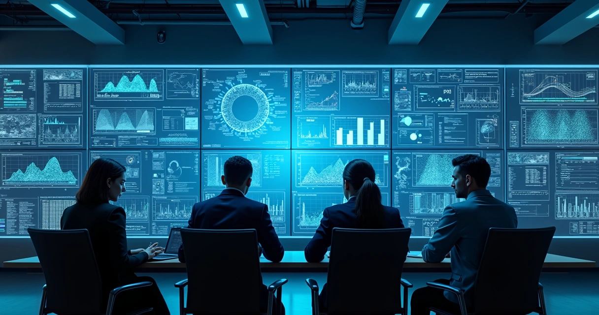 Painel digital mostrando monitoramento de dados e segurança de agentes de IA em ambiente empresarial 