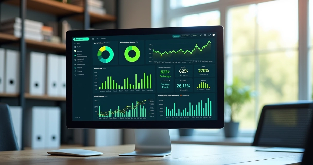 Dashboard financeiro com gráficos coloridos e indicadores destacados 