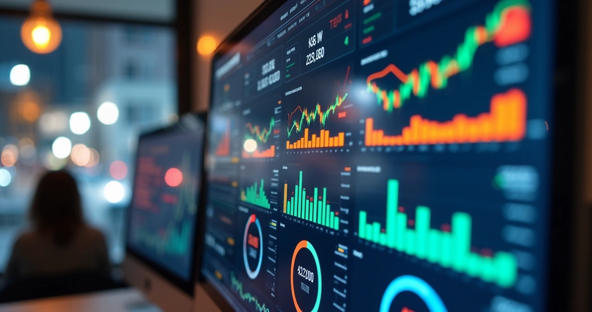 Painel digital mostrando métricas de mídia paga e lucro em tempo real