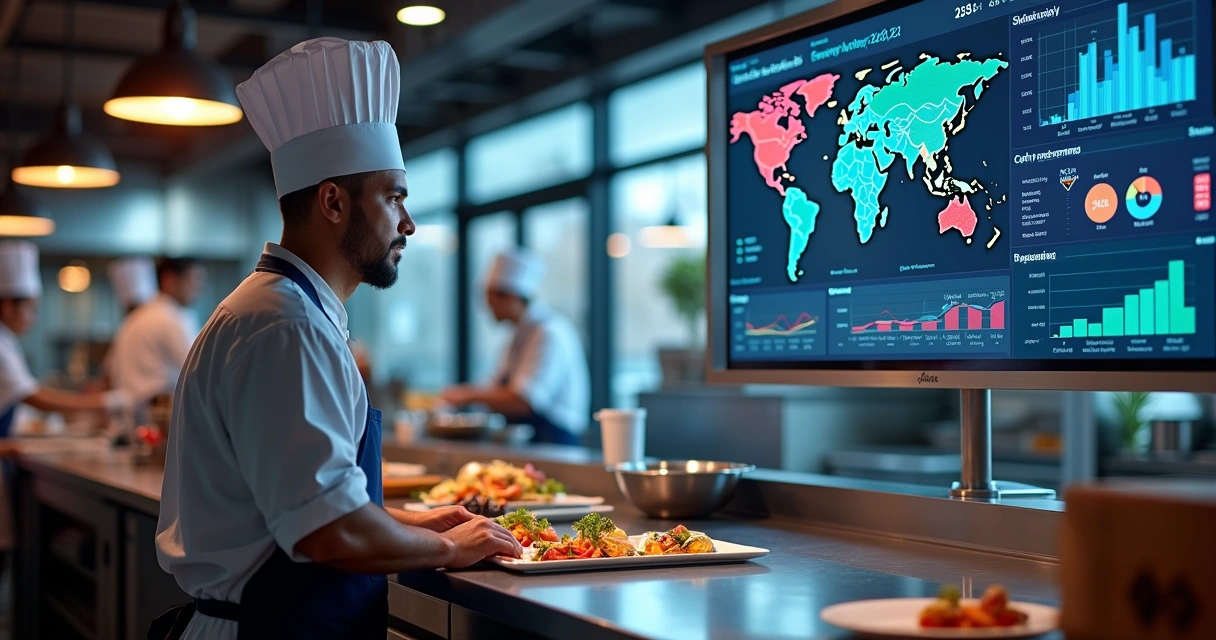 Painel de dados de restaurante com gráficos em uma tela 