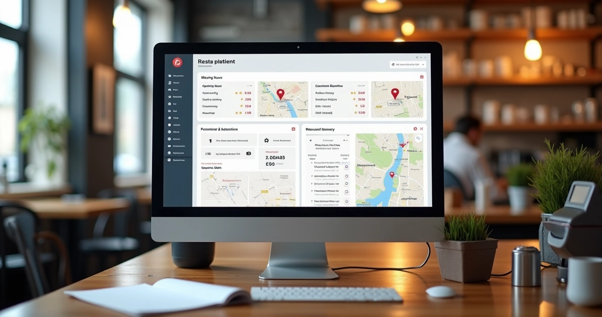 Painel com dados digitais de restaurante em tela de computador 