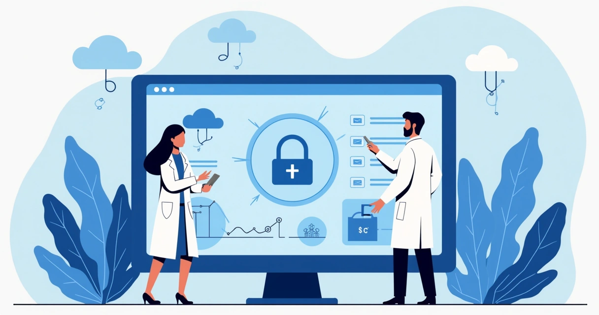 Painel de dados médicos digitais com cadeado, indicando segurança da informação 