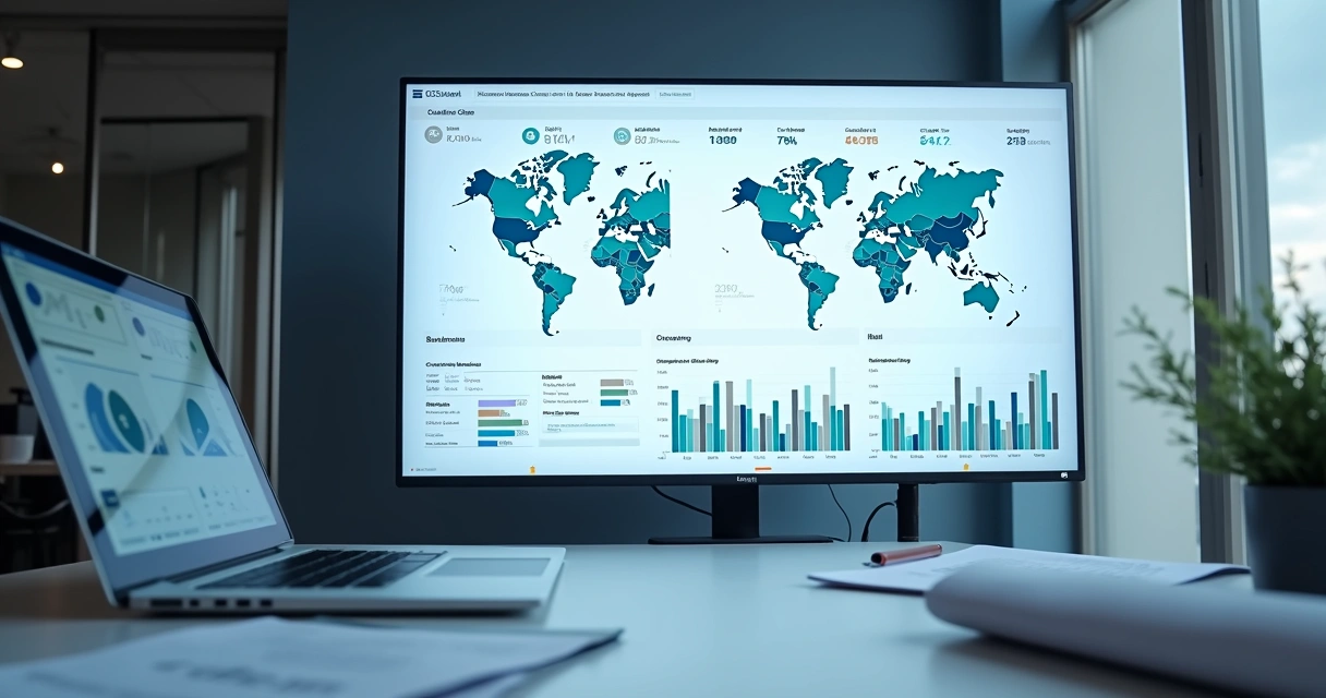 Painel com mapas, gráficos e indicadores de vendas B2B
