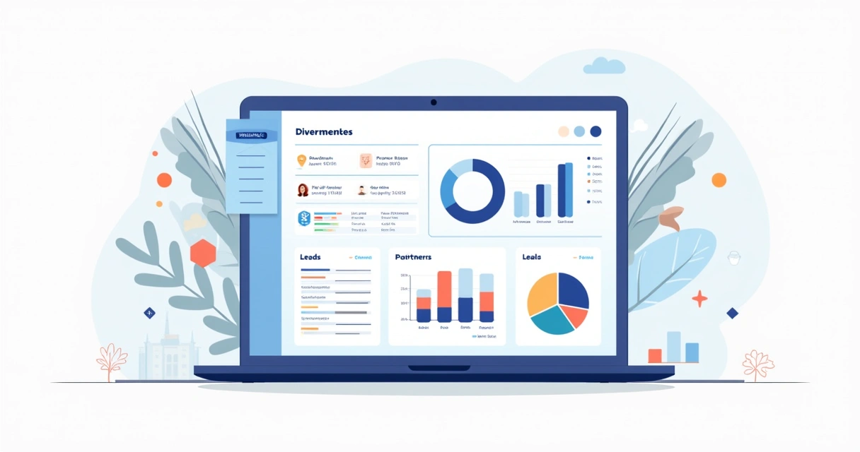 Dashboard digital mostrando performance de leads e canais 