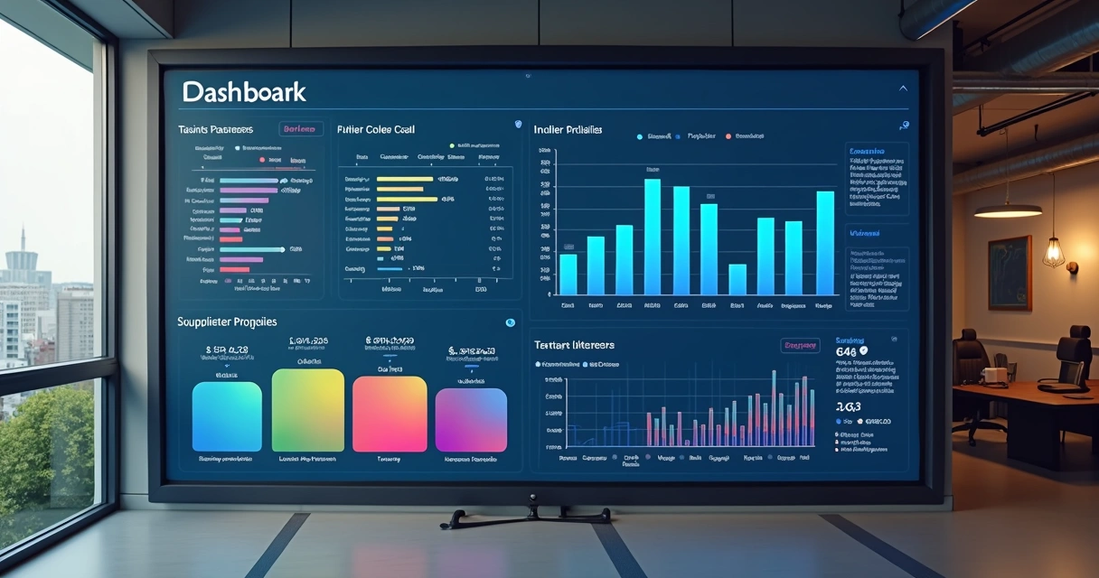 Dashboard digital exibindo processos licitatórios em condomínio