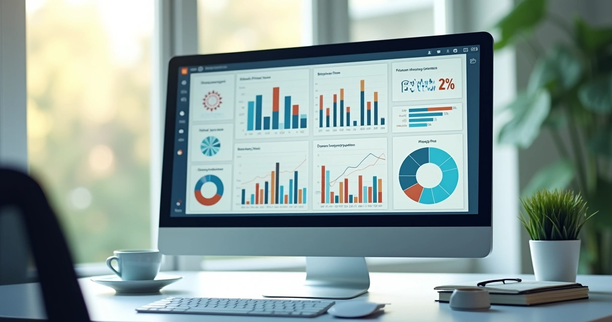 Dashboard mostrando gráficos de barras e pizza para análise de resultados empresariais 