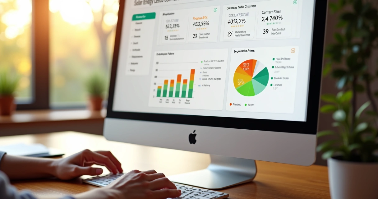 Dashboard de leads de energia solar com indicadores e filtros visíveis