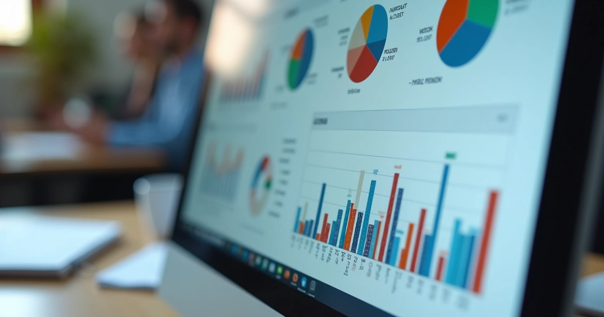 Dashboard de gráficos e dados em tela de computador