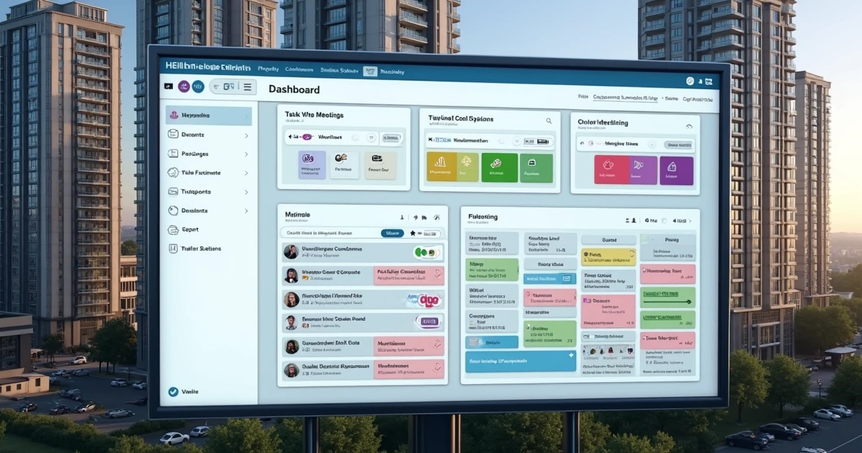 Dashboard digital para gestão de condomínio, com tarefas e prazos em destaque