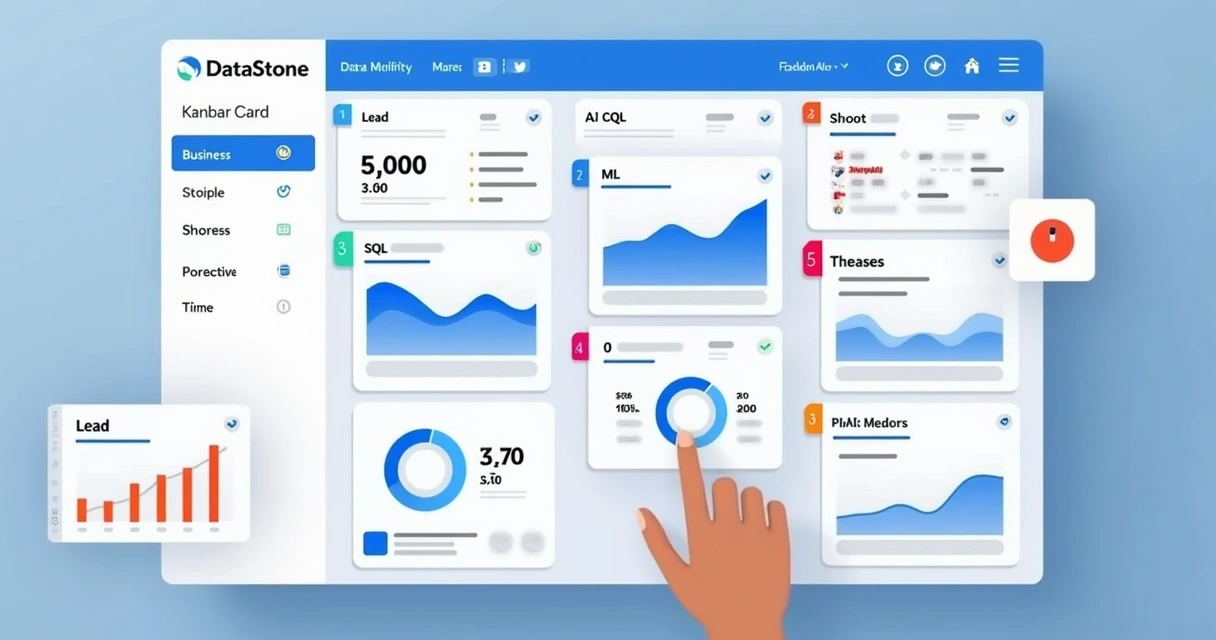 Painel da plataforma Data Stone mostrando status de leads qualificados 