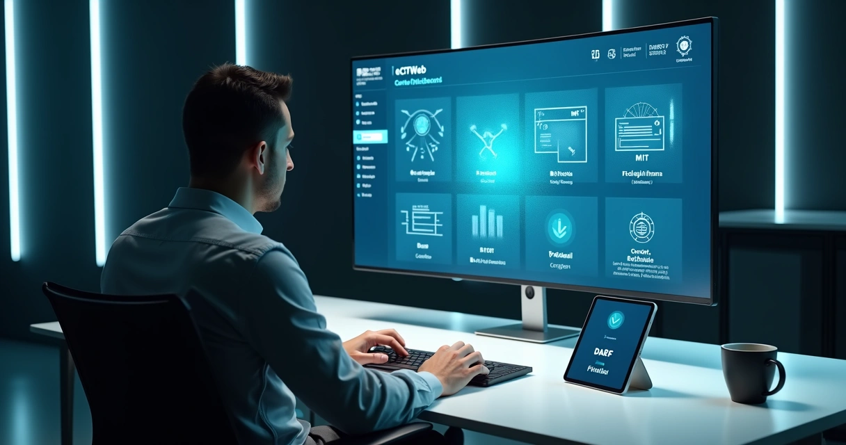 Contador operando painel digital azul com fluxo automatizado da DCTFWeb 