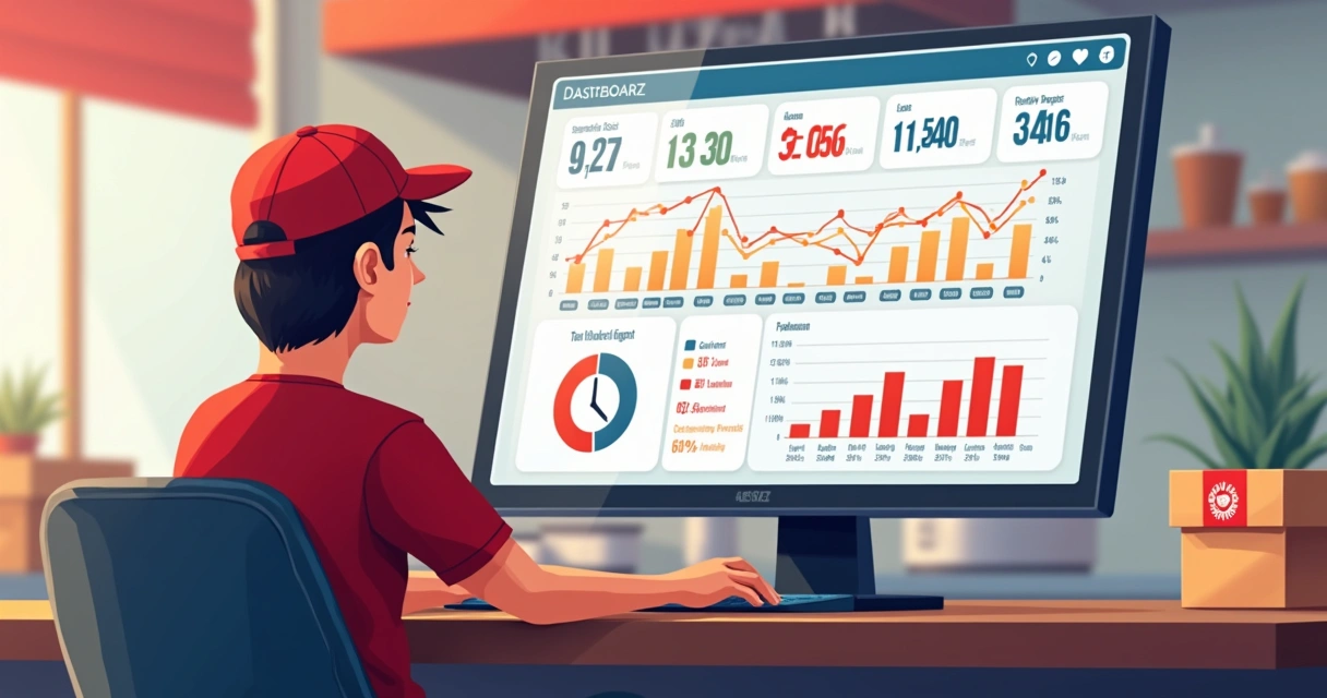 Painel digital de controle com gráficos de pedidos multimarcas 