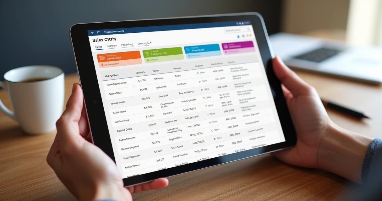 Pessoa usando tablet com painel de vendas simples no CRM 