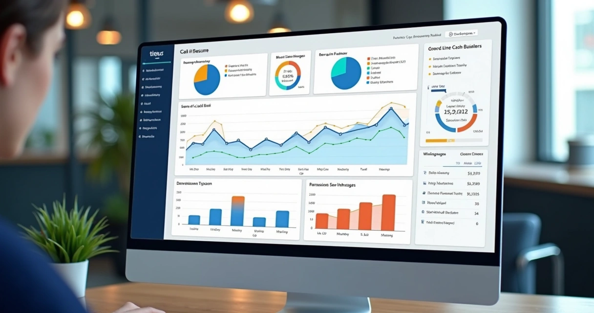 Painel visual com gráfico de fluxo de caixa de uma empresa 