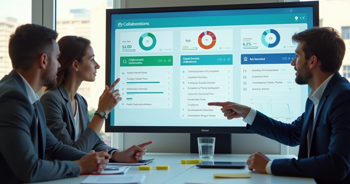 Painel digital com opções e votação de equipe
