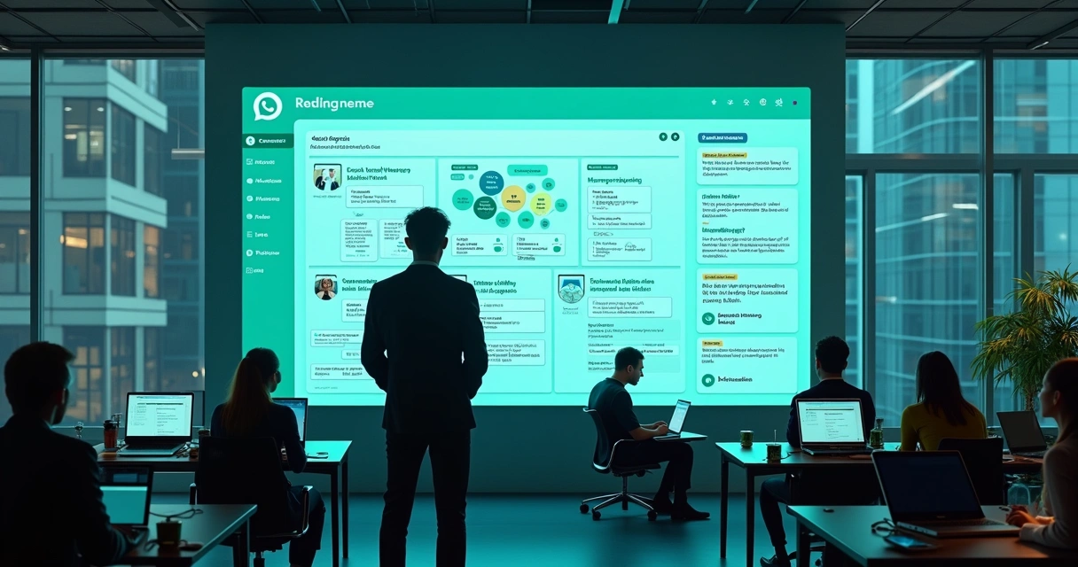 Painel com clusters de mensagens e fluxos de atendimento no WhatsApp