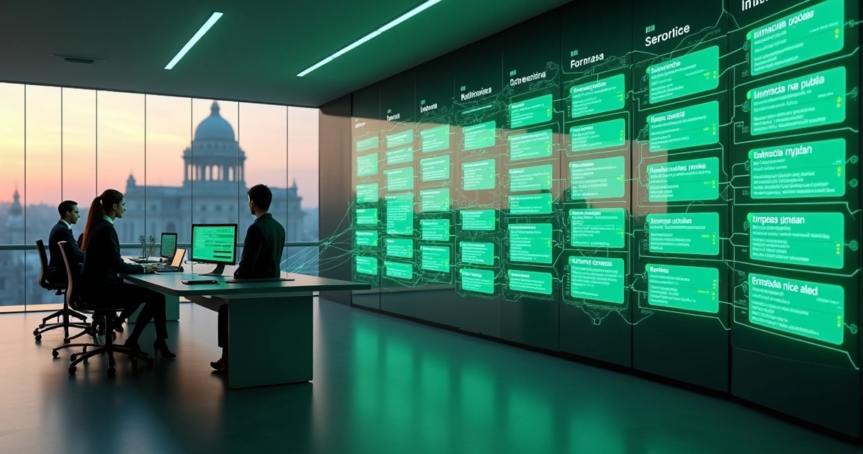Parede de telas exibindo demandas repetitivas do WhatsApp organizadas por inteligência artificial 