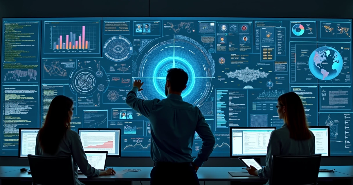 Painel digital mostra desenvolvimento de software com fluxos, códigos e datas de entrega