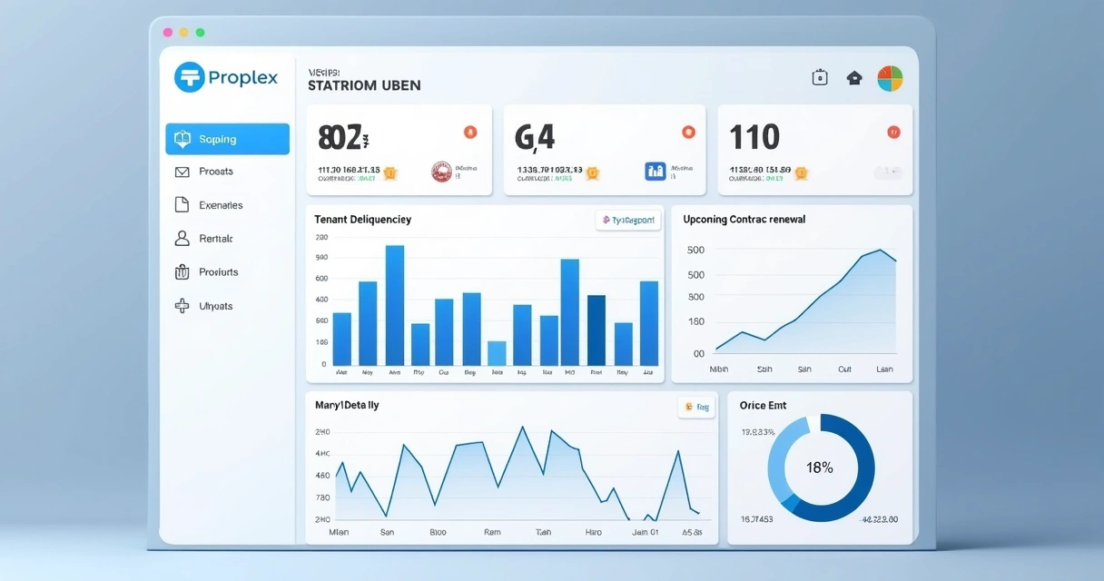Painel digital de gestão de aluguel mostrando gráfico de inadimplência 