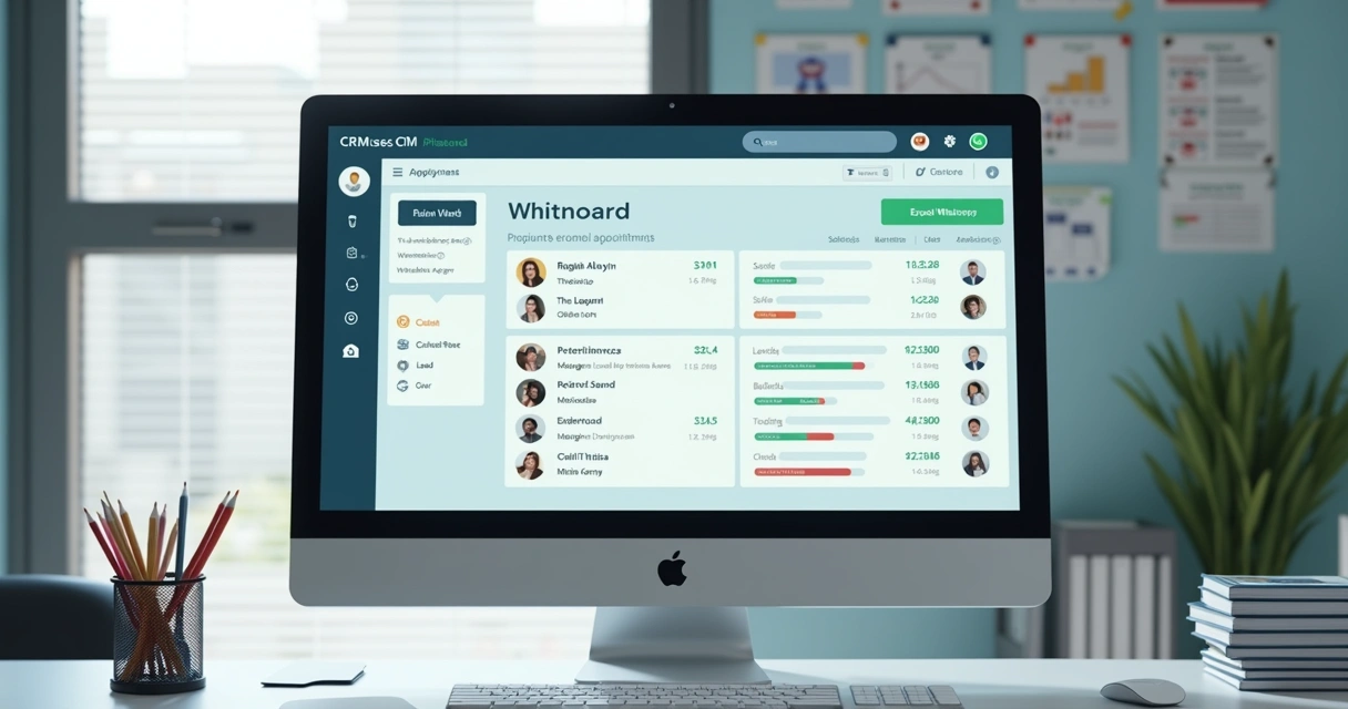 Tela de computador exibindo painel CRM com atendimentos odontológicos