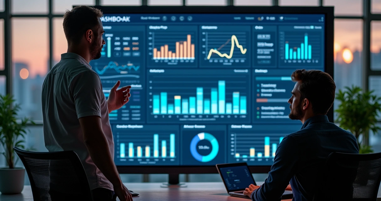 Painel digital com gráficos e indicadores de empresa B2B 