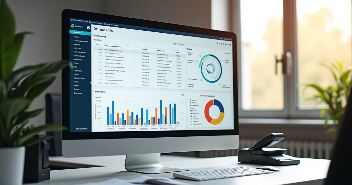 Painel digital no computador com status de produção gráfica em tempo real 