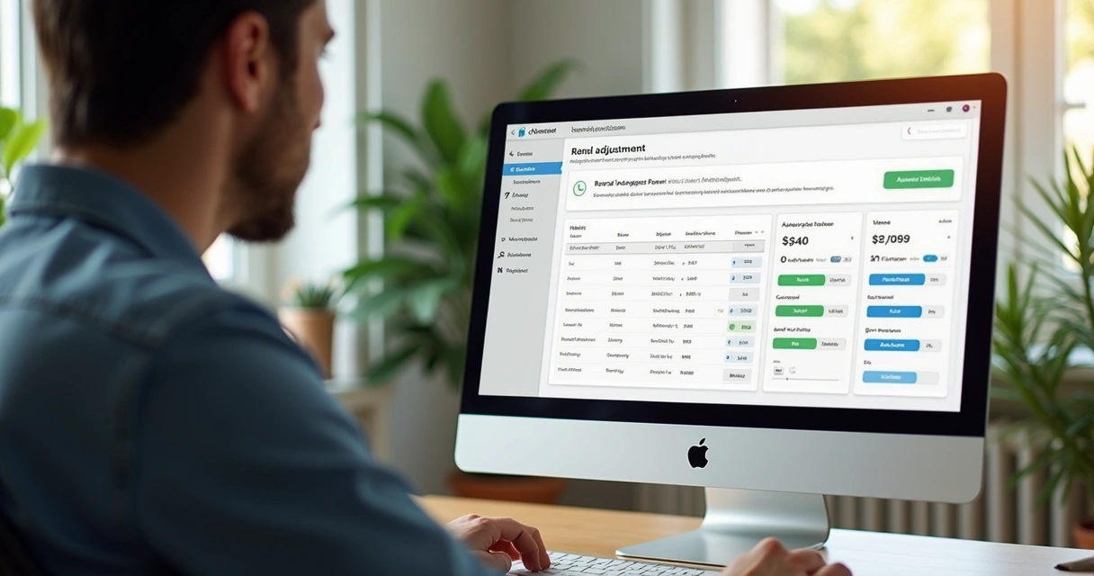 Pessoa usando painel digital para cálculo de reajuste de aluguel 