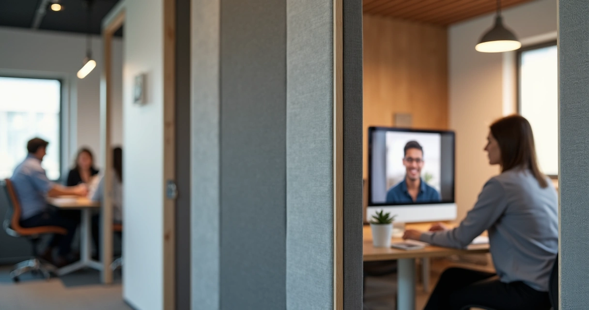 Painel divisória acústica separando ambiente de trabalho