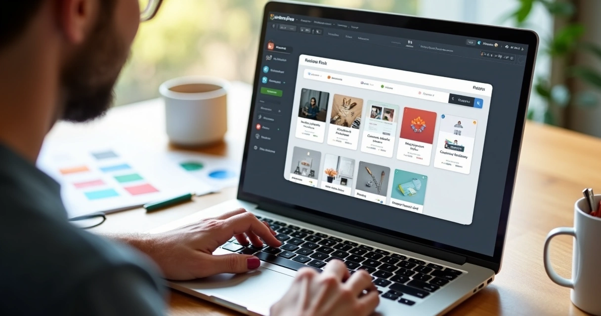 Editor visual de sites sendo usado em notebook 