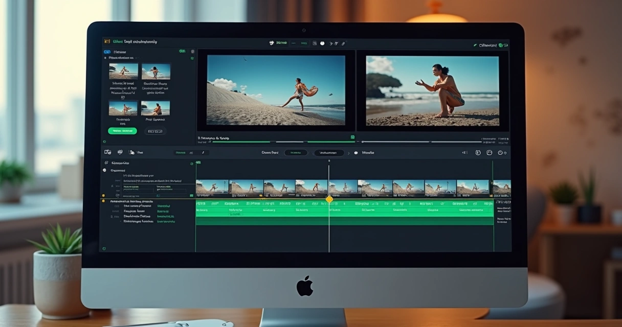 Painel de edição de vídeo com opções de corte e legendagem 