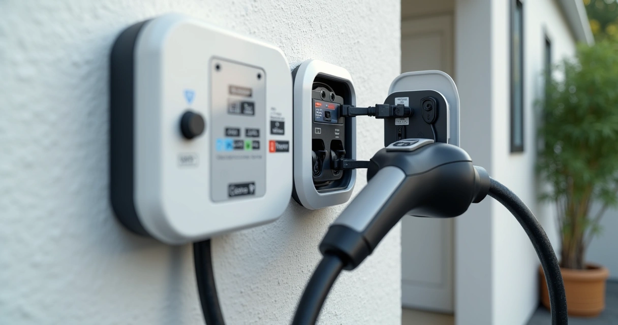 Painel elétrico e carregador de carro elétrico em instalação segura 